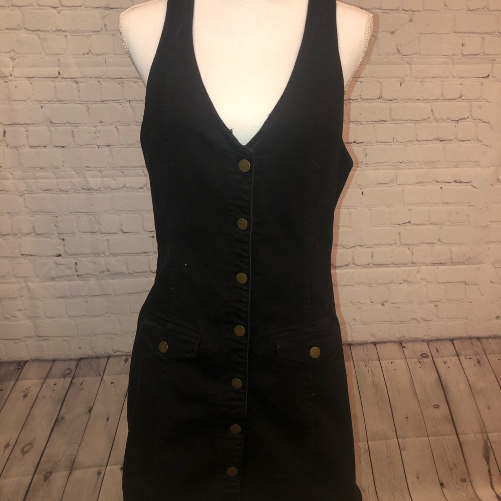Black Jean- Style Overall Dress